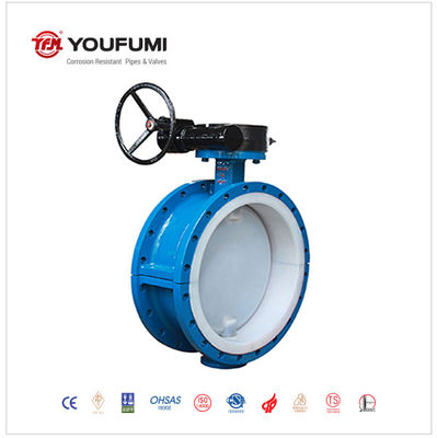 Flanged PTFE Lined Butterfly Valve DN500 PN16 Anticorrosion For Caustic Soda