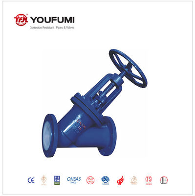 Y Type PFA Lined Globe Valve PN10 Casting material Chemical Fluid Solution Use