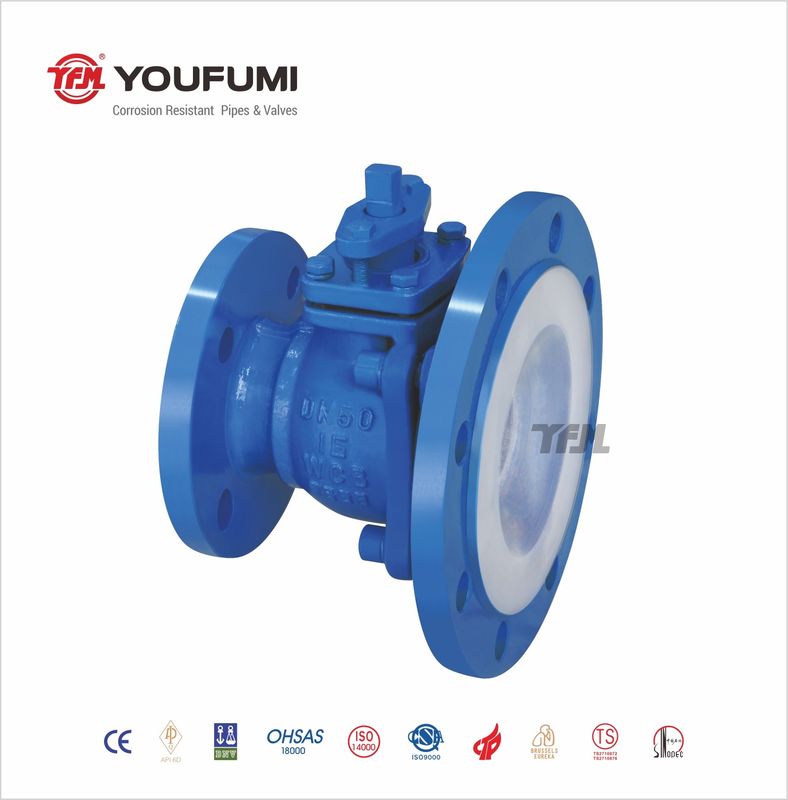 PFA Lined Flanged Ball Valve , PN16 DN200 Valve For Refining Slurry Use