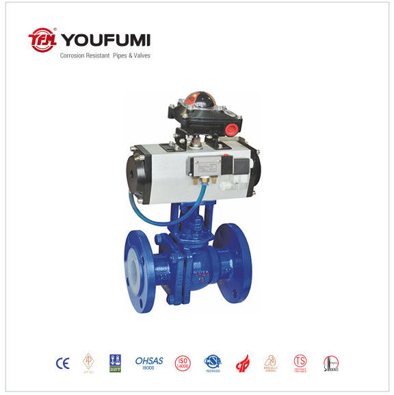 Manual PFA Lined Ball Valve A216 WCB DIN Standard Corrosion Prevention Chemical Use