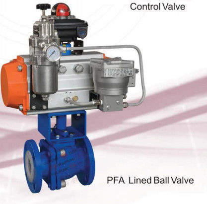 PFA FEP Pneumatic Operated Ball Valve PN16 DN100 DIN Standard PTFE Lined