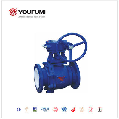 Manual Gearbox PFA Lined WCB Body Raised Face Flange  Ball Valve